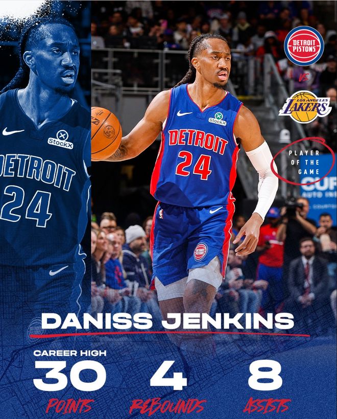 詹金斯决胜25秒轰6分率活塞险胜湖人